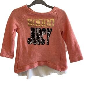 Juicy Couture Pink White "Soooo Juicy" Long Sleeve Sweatshirt Blouse Size 24 M